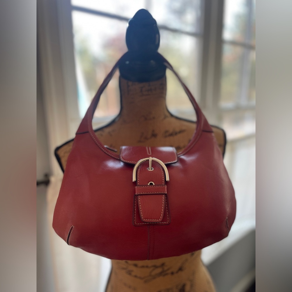 Bellerose Red Leather Hobo Bag with Silver Buckle